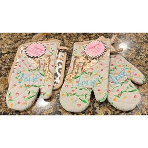 Rongrong Oven Mitt Pot Holder Set Brown Giraffe Love Floral Leopard 2pc NEW